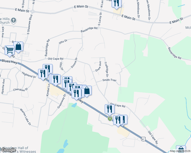 map of restaurants, bars, coffee shops, grocery stores, and more near 1005 Drew Avenue in Jackson