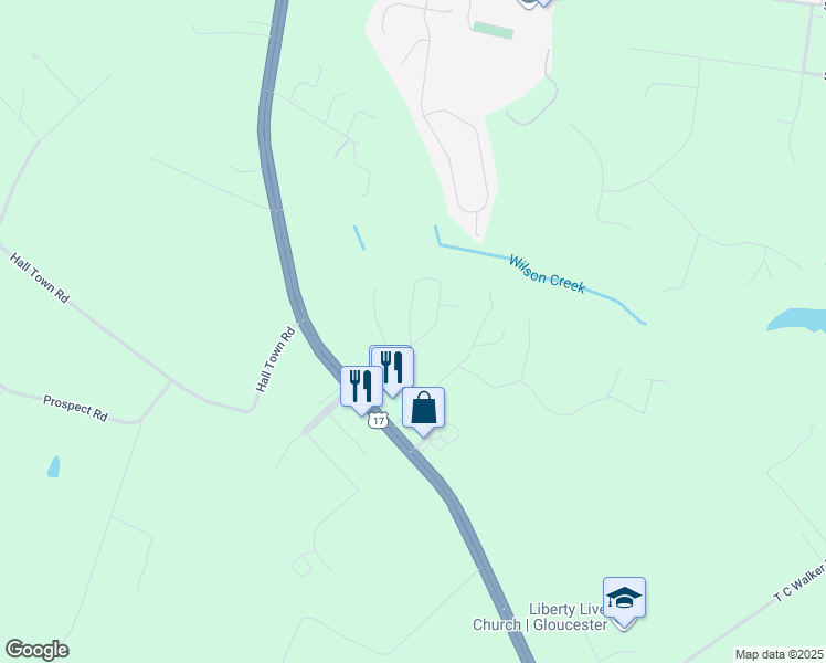 map of restaurants, bars, coffee shops, grocery stores, and more near 6139 George Washington Memorial Hwy in Gloucester