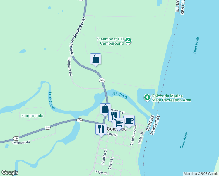 map of restaurants, bars, coffee shops, grocery stores, and more near Marina Drive in Golconda