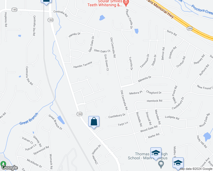 map of restaurants, bars, coffee shops, grocery stores, and more near 3800 Kingstream Lane in Chester