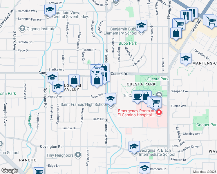 map of restaurants, bars, coffee shops, grocery stores, and more near 1748 Crane Avenue in Mountain View