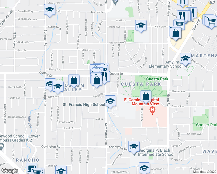 map of restaurants, bars, coffee shops, grocery stores, and more near 1748 Crane Avenue in Mountain View