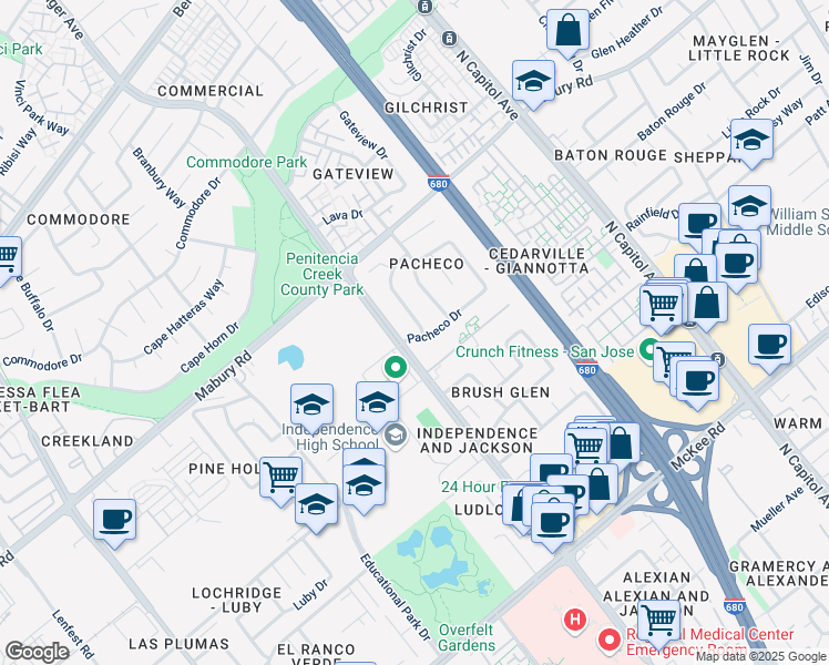 map of restaurants, bars, coffee shops, grocery stores, and more near 682 Webster Drive in San Jose