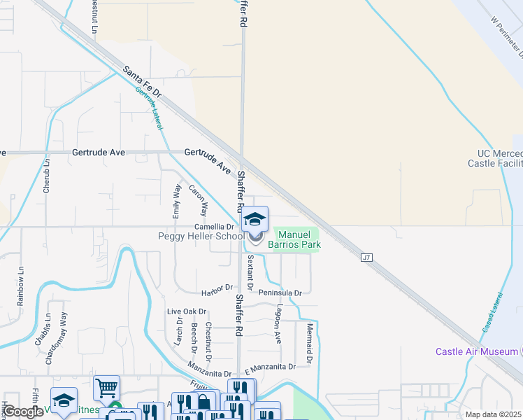 map of restaurants, bars, coffee shops, grocery stores, and more near 141 Kelly Court in Atwater
