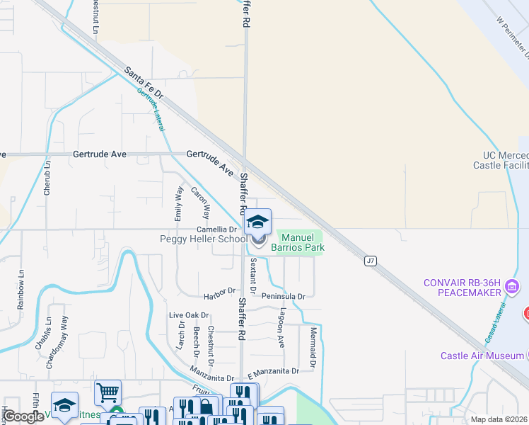 map of restaurants, bars, coffee shops, grocery stores, and more near 141 Kelly Court in Atwater
