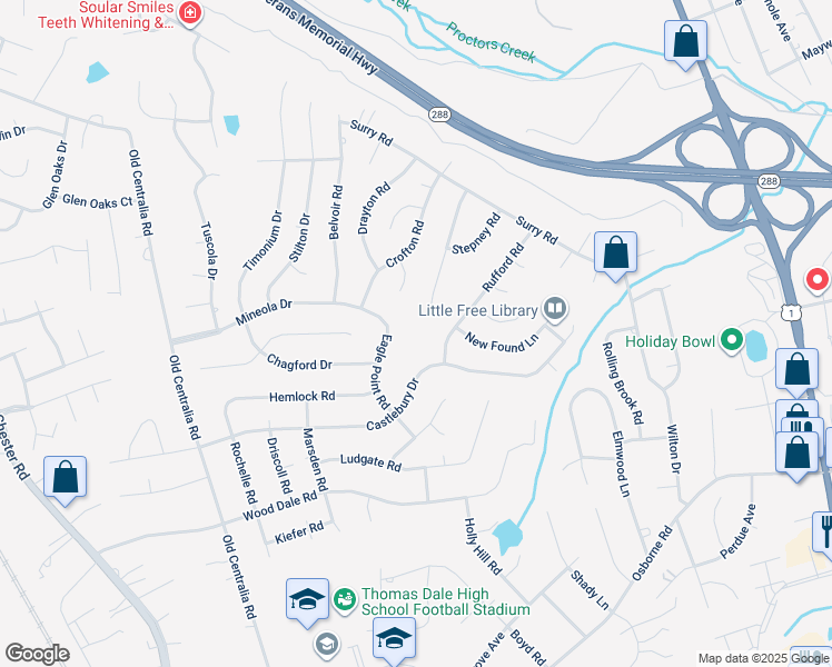 map of restaurants, bars, coffee shops, grocery stores, and more near 10970 Weybridge Road in Chester