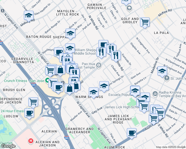 map of restaurants, bars, coffee shops, grocery stores, and more near 300 Sorgepark Place in San Jose