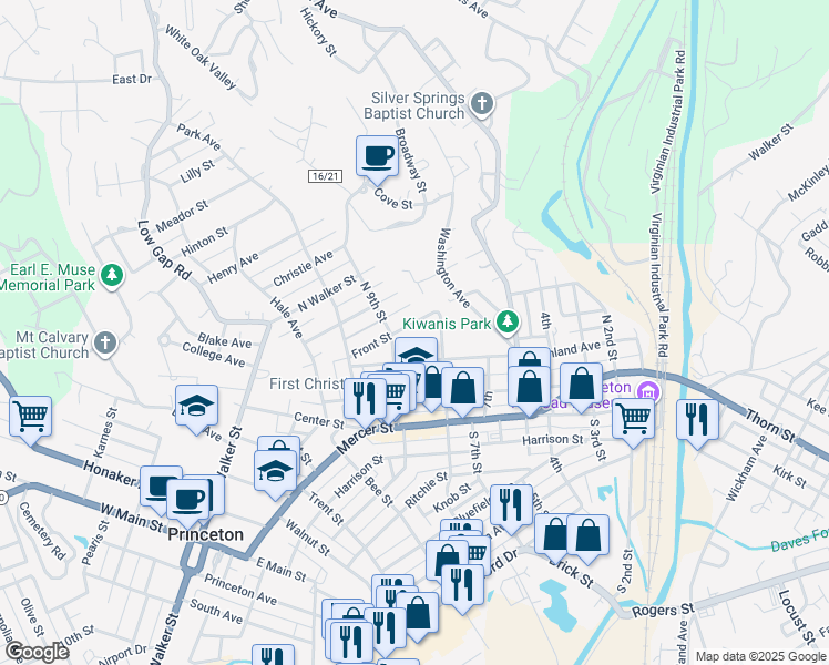 map of restaurants, bars, coffee shops, grocery stores, and more near 807 8th in Princeton