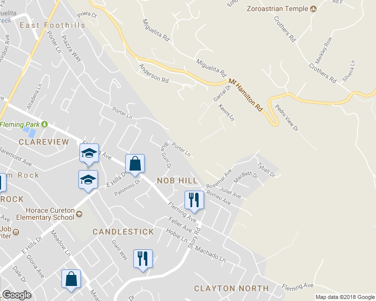 map of restaurants, bars, coffee shops, grocery stores, and more near 458 Porter Lane in San Jose