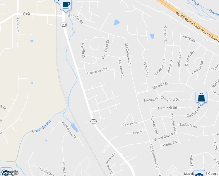 map of restaurants, bars, coffee shops, grocery stores, and more near 11000 Royal Mews Court in Chester