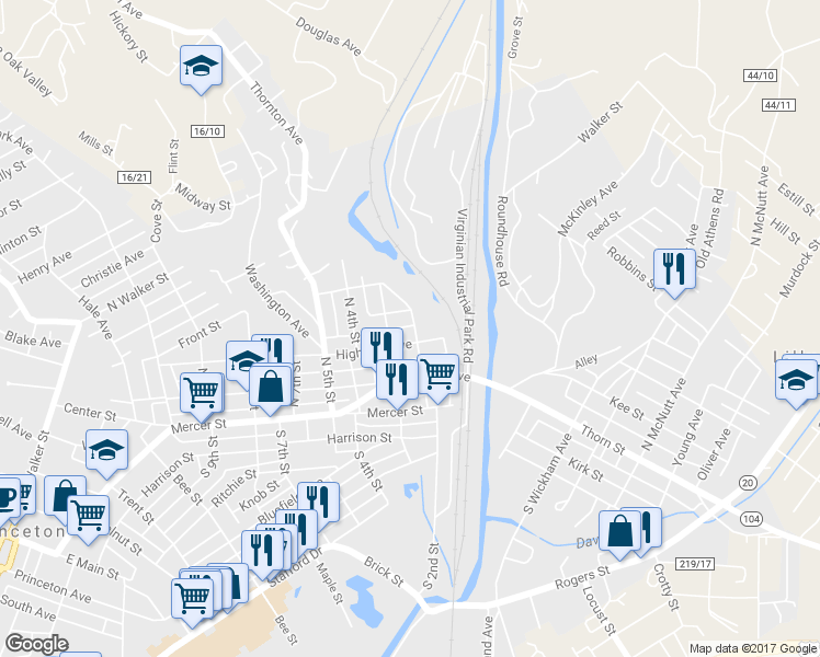 map of restaurants, bars, coffee shops, grocery stores, and more near 303 North 2nd Street in Princeton