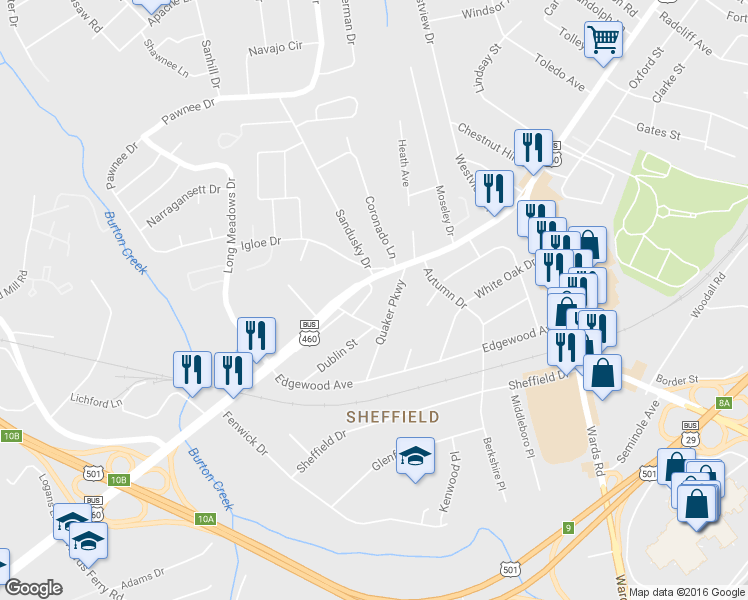 map of restaurants, bars, coffee shops, grocery stores, and more near 5810 Fort Avenue in Lynchburg