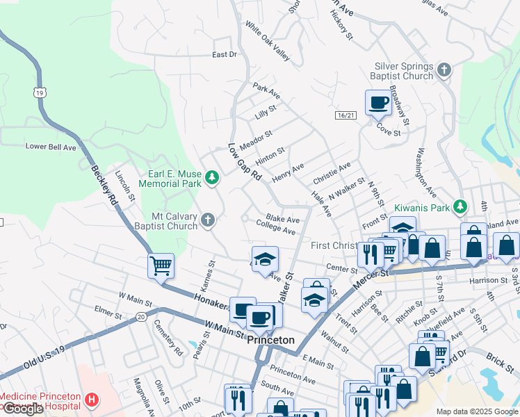 map of restaurants, bars, coffee shops, grocery stores, and more near 212 Blake Ave in Princeton