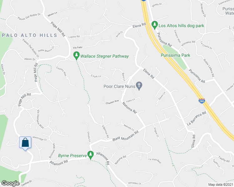 map of restaurants, bars, coffee shops, grocery stores, and more near 13300 Simon Lane in Los Altos Hills