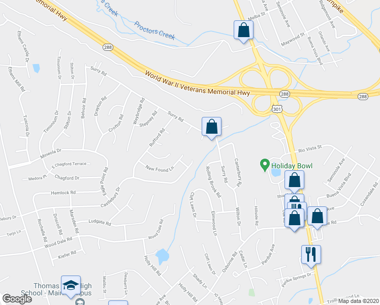 map of restaurants, bars, coffee shops, grocery stores, and more near 3001 New Found Lane in Chester