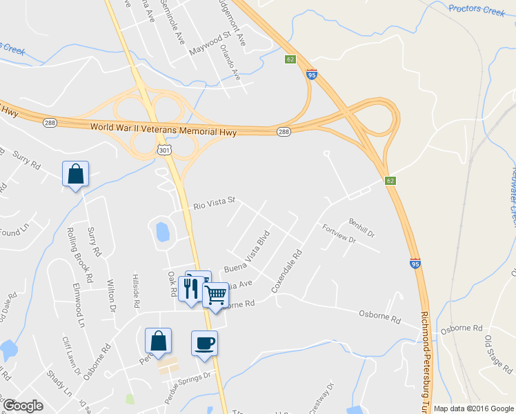 map of restaurants, bars, coffee shops, grocery stores, and more near 2300 Rio Vista Street in Chester