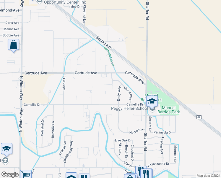 map of restaurants, bars, coffee shops, grocery stores, and more near 455 Joshua Court in Atwater
