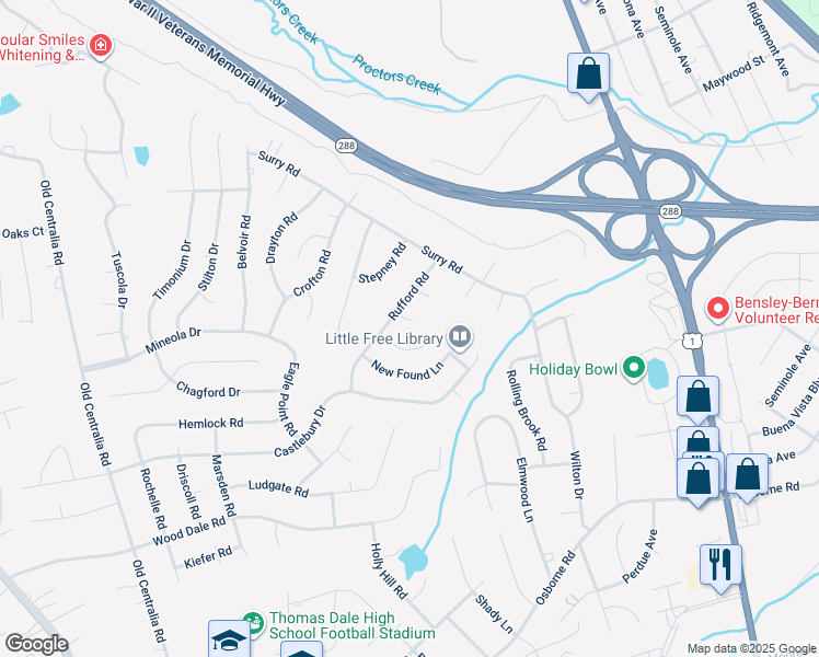 map of restaurants, bars, coffee shops, grocery stores, and more near 3303 Rufford Place in Chester