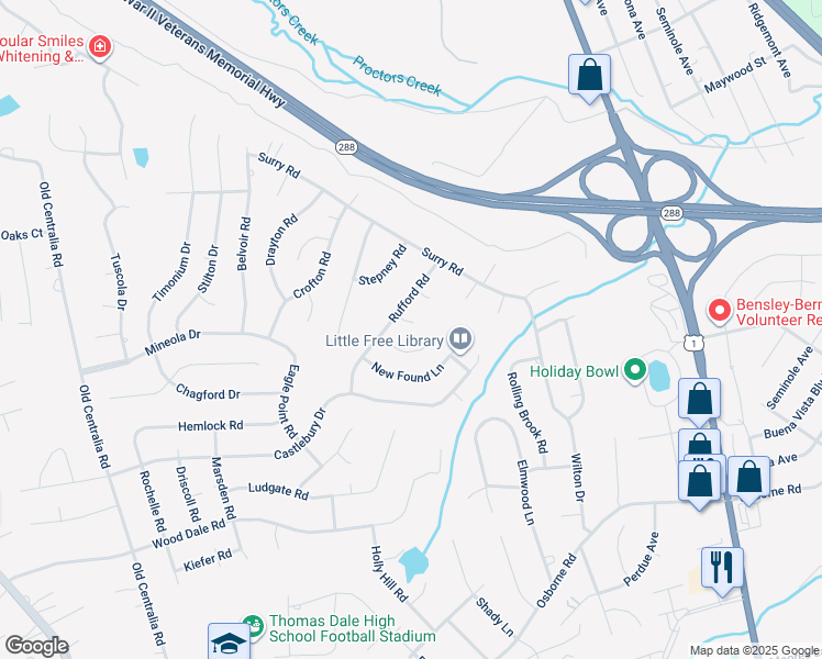 map of restaurants, bars, coffee shops, grocery stores, and more near 3303 Rufford Place in Chester