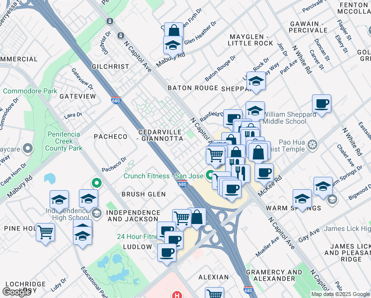 map of restaurants, bars, coffee shops, grocery stores, and more near 559 Apricot Way in San Jose