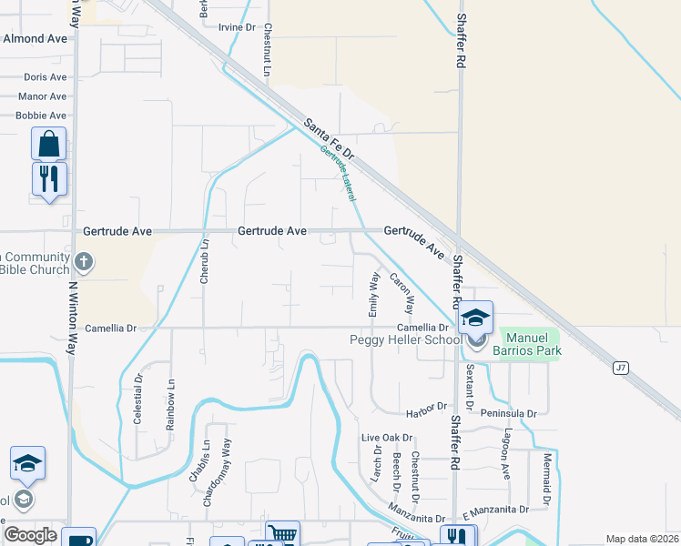 map of restaurants, bars, coffee shops, grocery stores, and more near 464 Aaron Court in Atwater