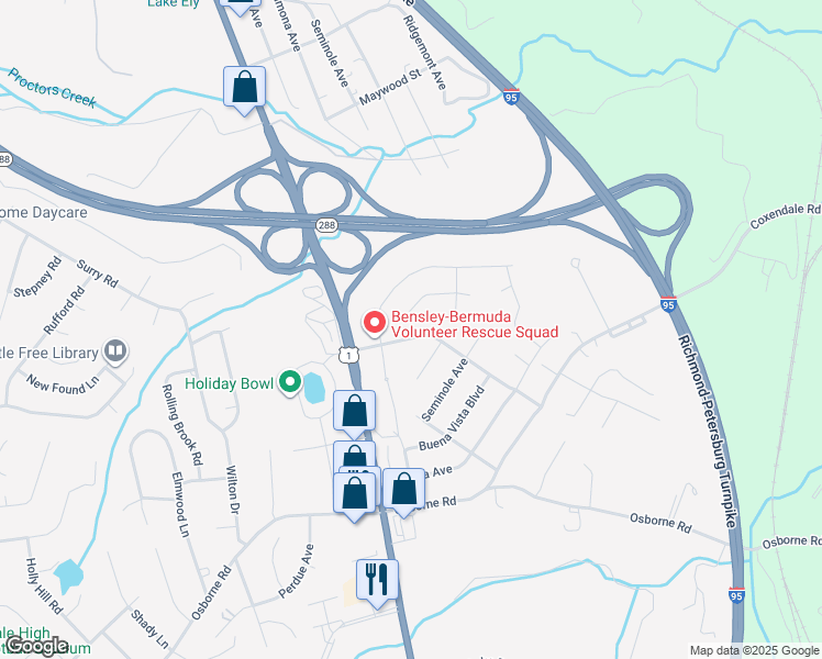 map of restaurants, bars, coffee shops, grocery stores, and more near 2406 Rio Vista Street in Chester
