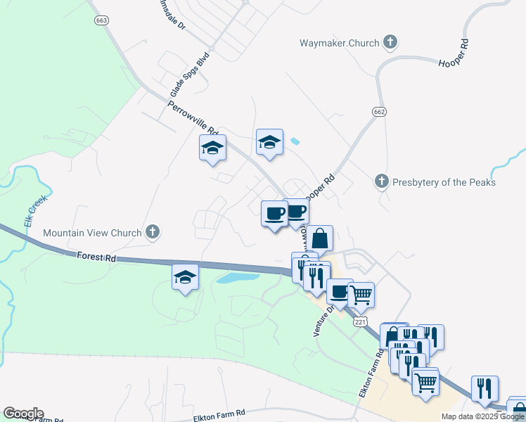 map of restaurants, bars, coffee shops, grocery stores, and more near South Westyn Loop in Forest