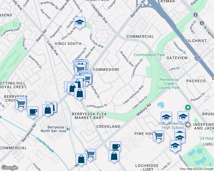 map of restaurants, bars, coffee shops, grocery stores, and more near 959 Junesong Way in San Jose