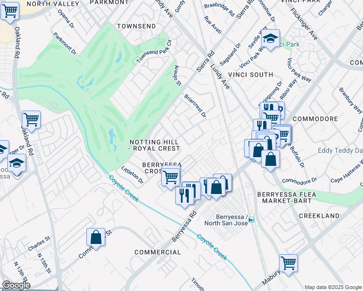 map of restaurants, bars, coffee shops, grocery stores, and more near 1496 Bellemeade Street in San Jose