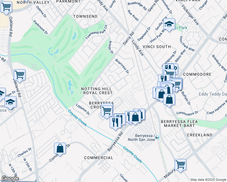 map of restaurants, bars, coffee shops, grocery stores, and more near 1496 Bellemeade Street in San Jose