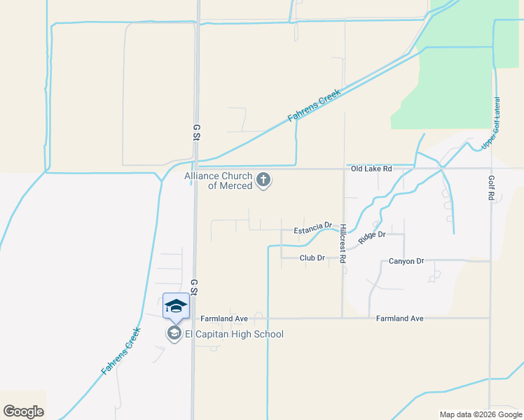 map of restaurants, bars, coffee shops, grocery stores, and more near 5829 Casa Sonada Court in Merced