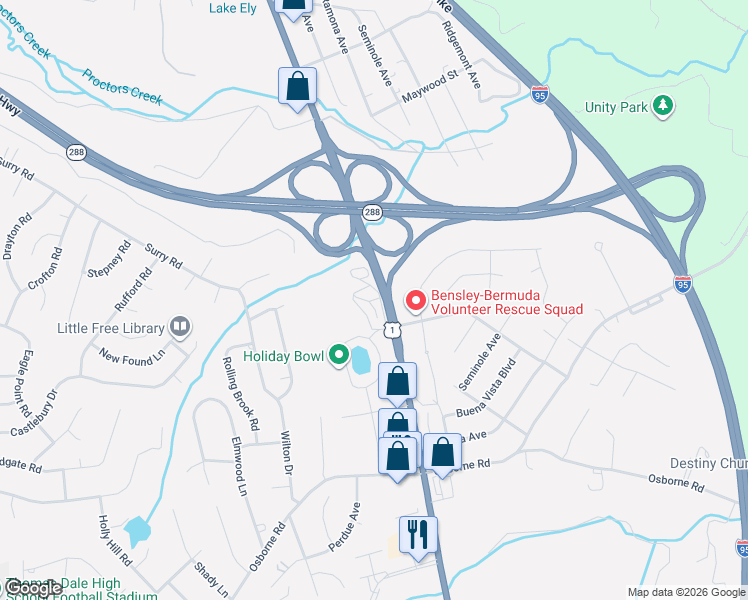 map of restaurants, bars, coffee shops, grocery stores, and more near 11206 U.S. 1 in Richmond