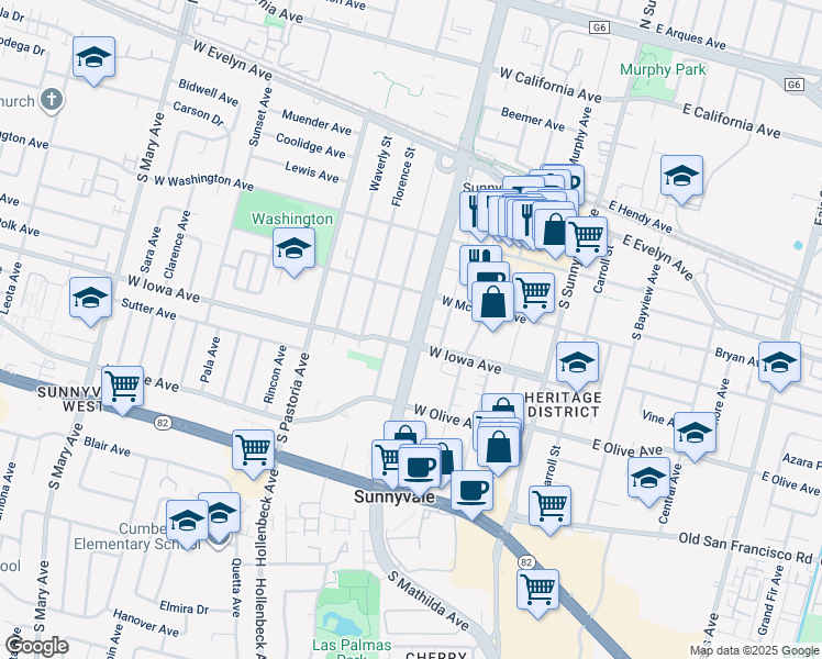 map of restaurants, bars, coffee shops, grocery stores, and more near in Sunnyvale