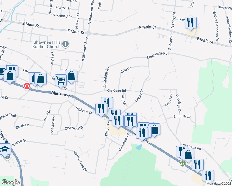 map of restaurants, bars, coffee shops, grocery stores, and more near 821 Otto Drive in Jackson