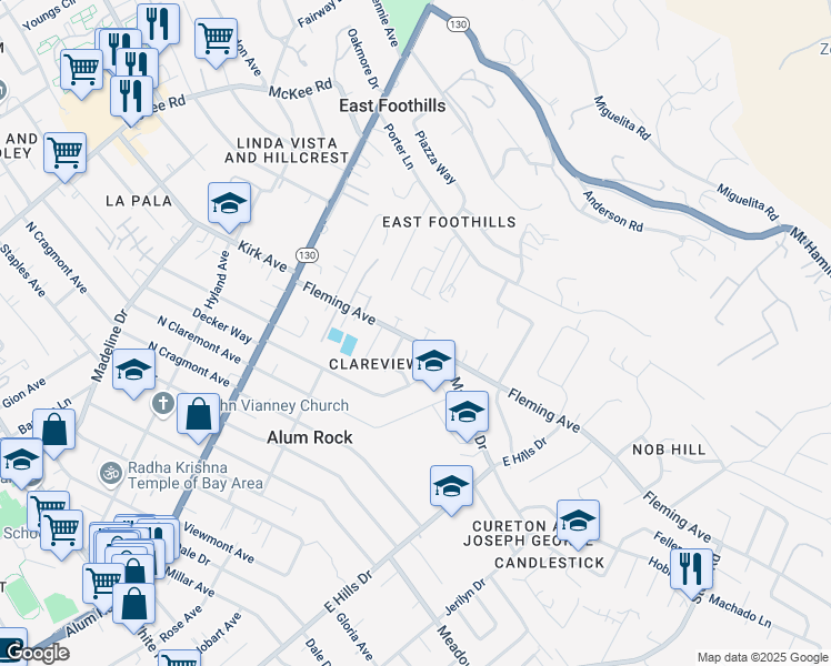 map of restaurants, bars, coffee shops, grocery stores, and more near 200 Fleming Avenue in San Jose