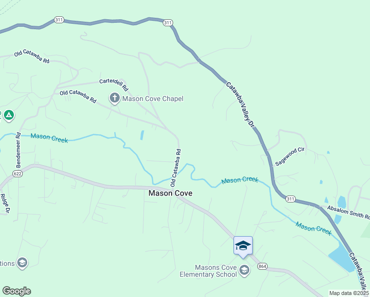 map of restaurants, bars, coffee shops, grocery stores, and more near 3695 Old Catawba Rd in Salem