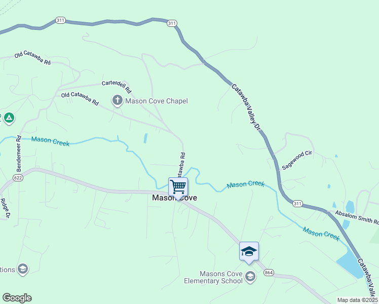map of restaurants, bars, coffee shops, grocery stores, and more near 3695 Old Catawba Rd in Salem