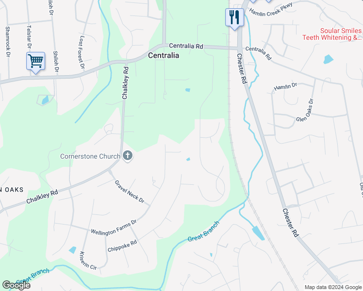 map of restaurants, bars, coffee shops, grocery stores, and more near 10713 Wellington Farms Place in Chester
