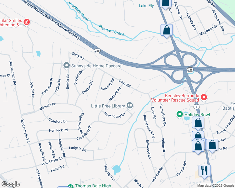 map of restaurants, bars, coffee shops, grocery stores, and more near 3305 Rufford Court in Chester