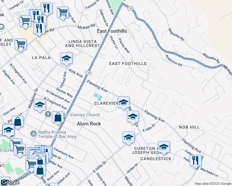 map of restaurants, bars, coffee shops, grocery stores, and more near 200 Fleming Avenue in San Jose