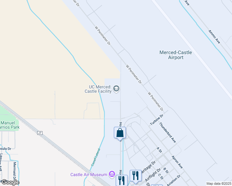 map of restaurants, bars, coffee shops, grocery stores, and more near 4225 Hospital Road in Atwater