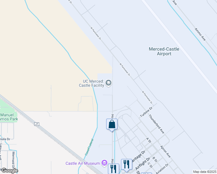 map of restaurants, bars, coffee shops, grocery stores, and more near 4225 Hospital Road in Atwater