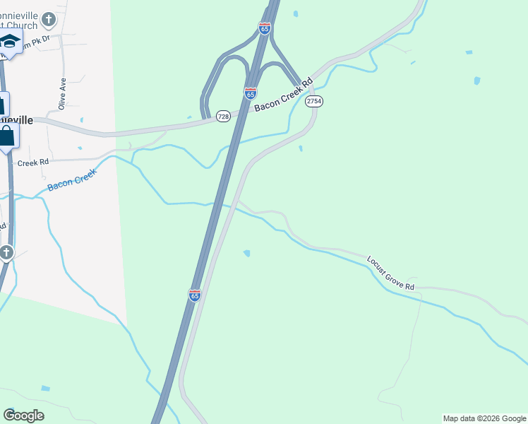 map of restaurants, bars, coffee shops, grocery stores, and more near 178 Locust Grove Road in Bonnieville