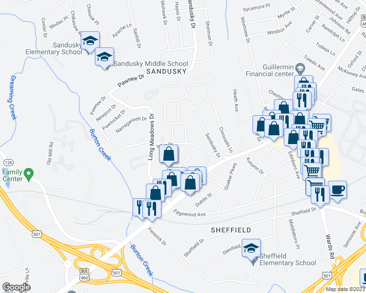 map of restaurants, bars, coffee shops, grocery stores, and more near 6004 Igloe Drive in Lynchburg