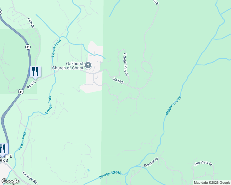 map of restaurants, bars, coffee shops, grocery stores, and more near 42997 East Mountain View Lane in Oakhurst