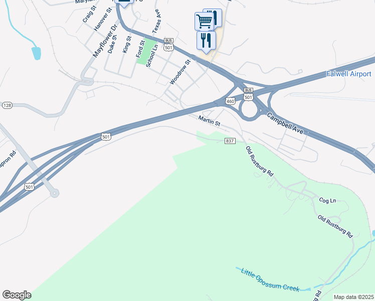 map of restaurants, bars, coffee shops, grocery stores, and more near 144 Top Ridge Drive in Lynchburg