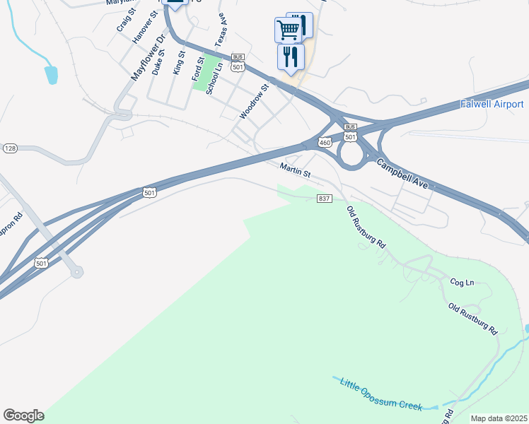 map of restaurants, bars, coffee shops, grocery stores, and more near 144 Top Ridge Drive in Lynchburg