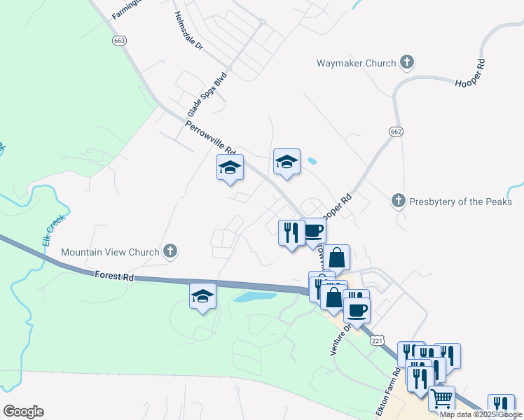 map of restaurants, bars, coffee shops, grocery stores, and more near 1014 Coles Court in Forest