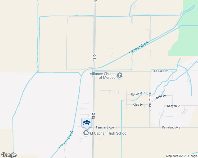 map of restaurants, bars, coffee shops, grocery stores, and more near 5920 G Street in Merced