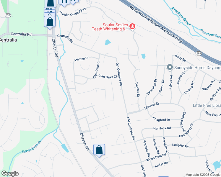 map of restaurants, bars, coffee shops, grocery stores, and more near 10808 Erin Green Court in Chester